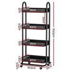 Artiss Storage Trolley Kitchen Cart 4 Tiers Black - Furniture > Dining