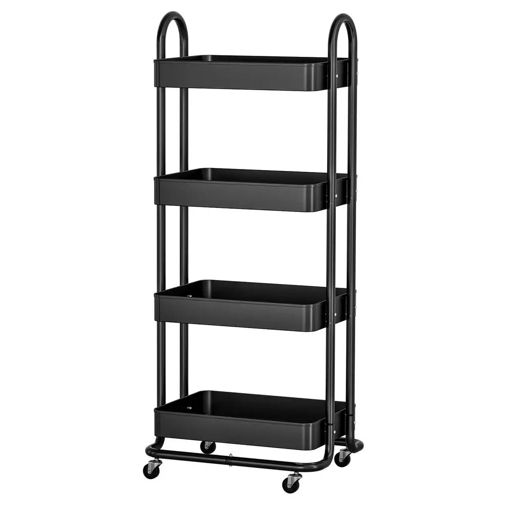 Artiss Storage Trolley Kitchen Cart 4 Tiers Black - Furniture > Dining