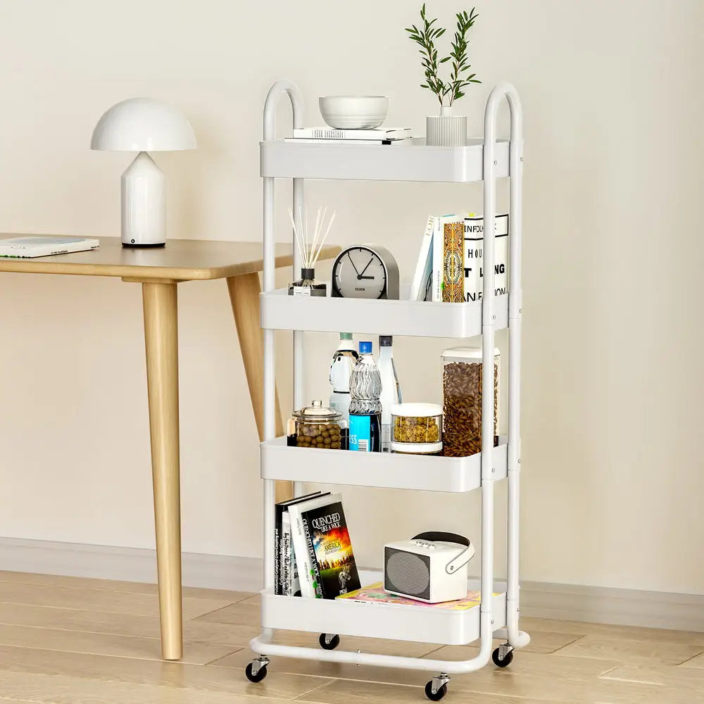 Artiss Storage Trolley Kitchen Cart 4 Tiers White - Furniture > Dining