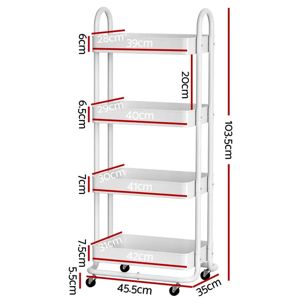 Artiss Storage Trolley Kitchen Cart 4 Tiers White - Furniture > Dining