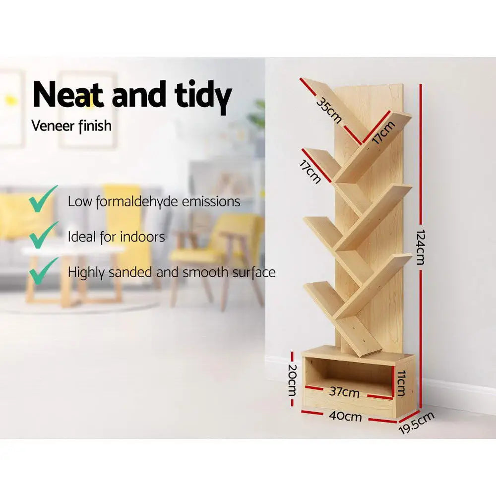 Artiss Tree Bookshelf 7 Tiers - ECHO Oak - Furniture > Living Room > Bookcases & Shelves
