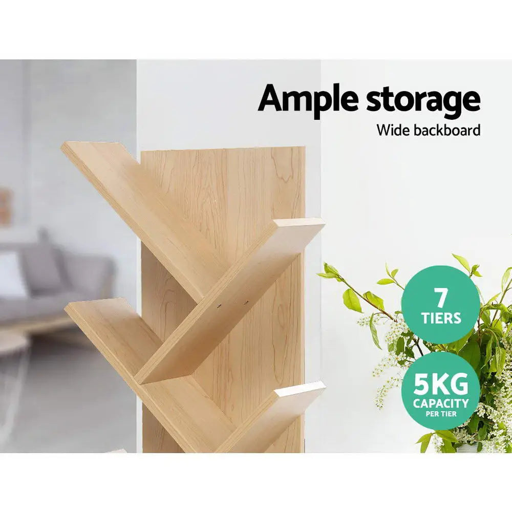 Artiss Tree Bookshelf 7 Tiers - ECHO Oak - Furniture > Living Room > Bookcases & Shelves