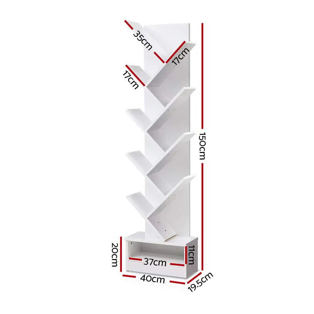 Artiss Tree Bookshelf 9 Tiers - ECHO White - Furniture > Living Room > Bookcases & Shelves