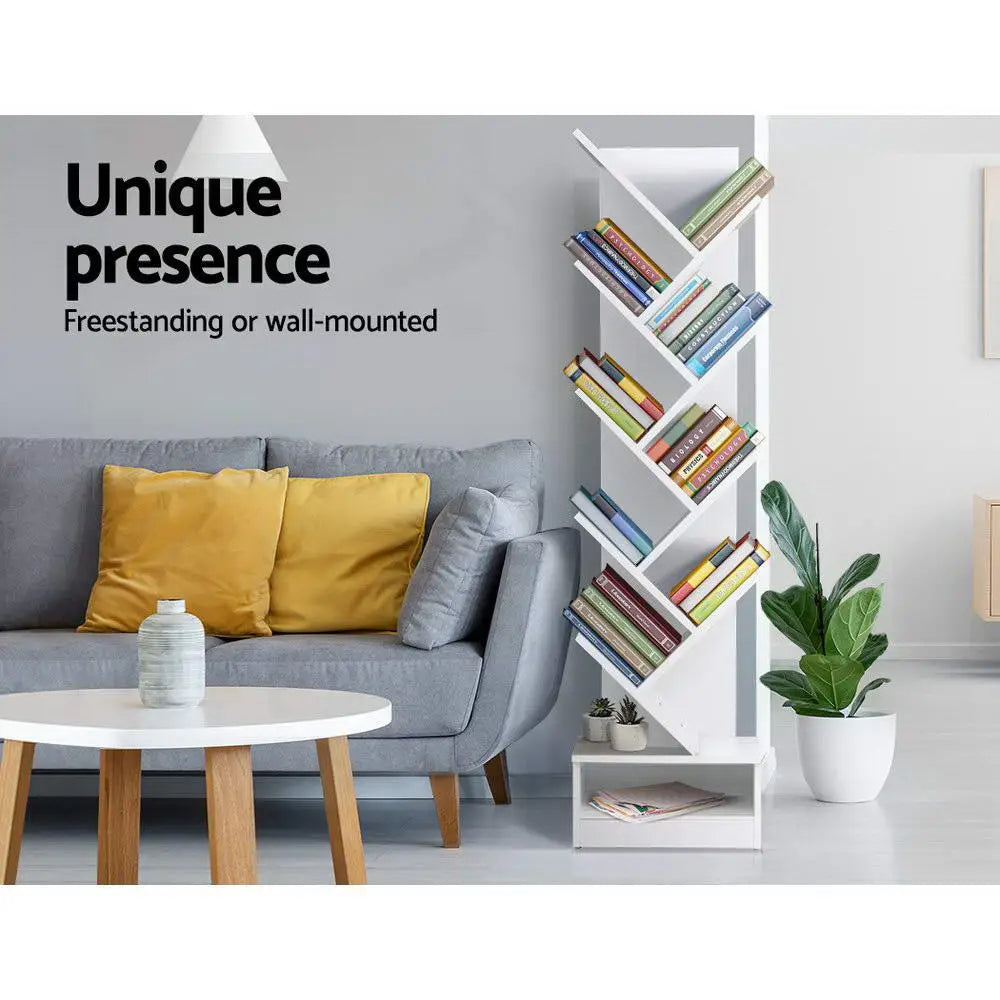 Artiss Tree Bookshelf 9 Tiers - ECHO White - Furniture > Living Room > Bookcases & Shelves