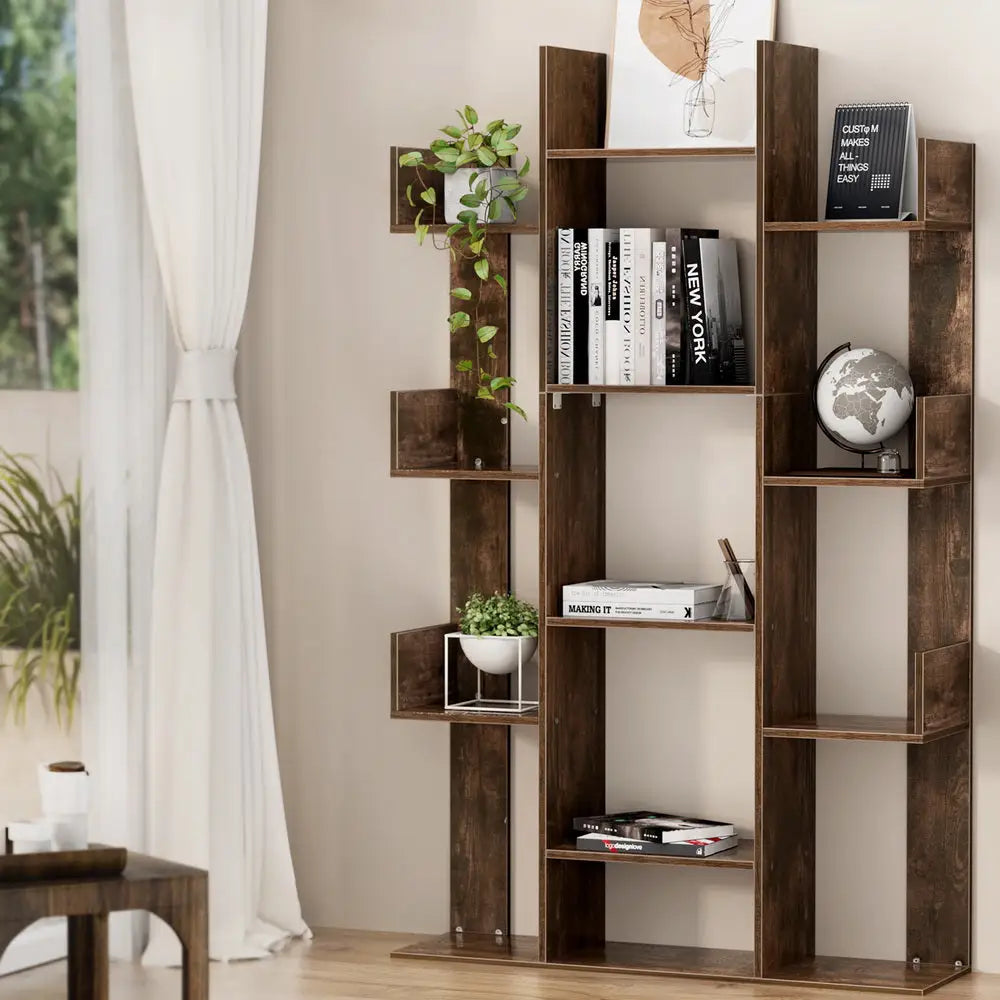 Artiss Tree-Shaped Bookshelf ROMI Walnut - Furniture > Bedroom