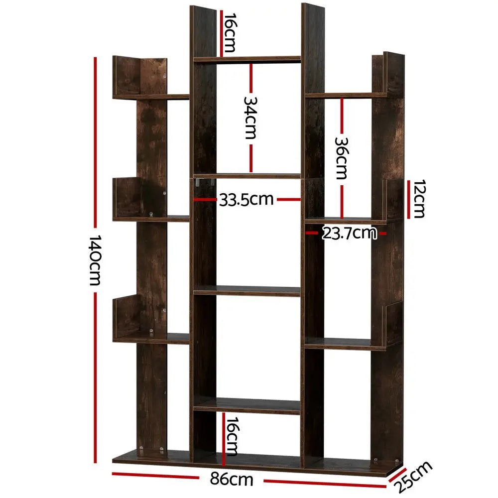 Artiss Tree-Shaped Bookshelf ROMI Walnut - Furniture > Bedroom