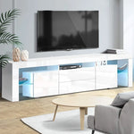 Artiss TV Cabinet Entertainment Unit Stand RGB LED Gloss Furniture 200cm White - Furniture > Living Room > TV Units
