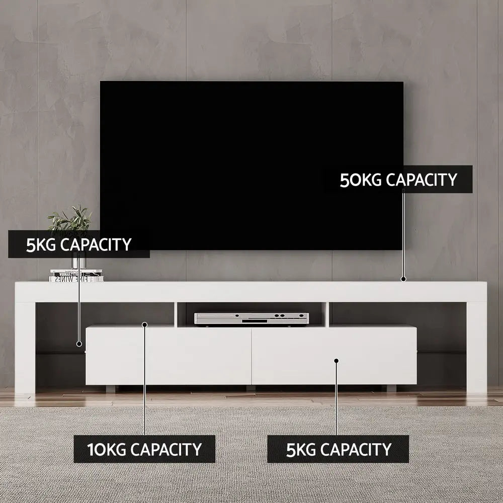 Artiss TV Cabinet Entertainment Unit Stand RGB LED Gloss Furniture 200cm White - Furniture > Living Room > TV Units