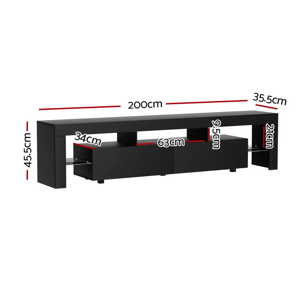 Artiss TV Cabinet Entertainment Unit Stand RGB LED Gloss Furniture 200cm Black - Furniture > Living Room > TV Units