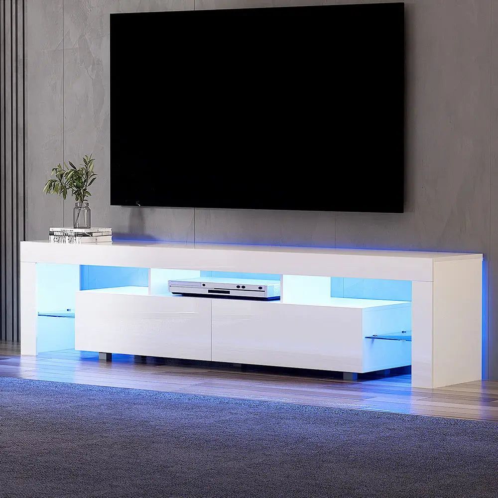 Artiss TV Cabinet Entertainment Unit Stand RGB LED Gloss Furniture 200cm White - Furniture > Living Room > TV Units