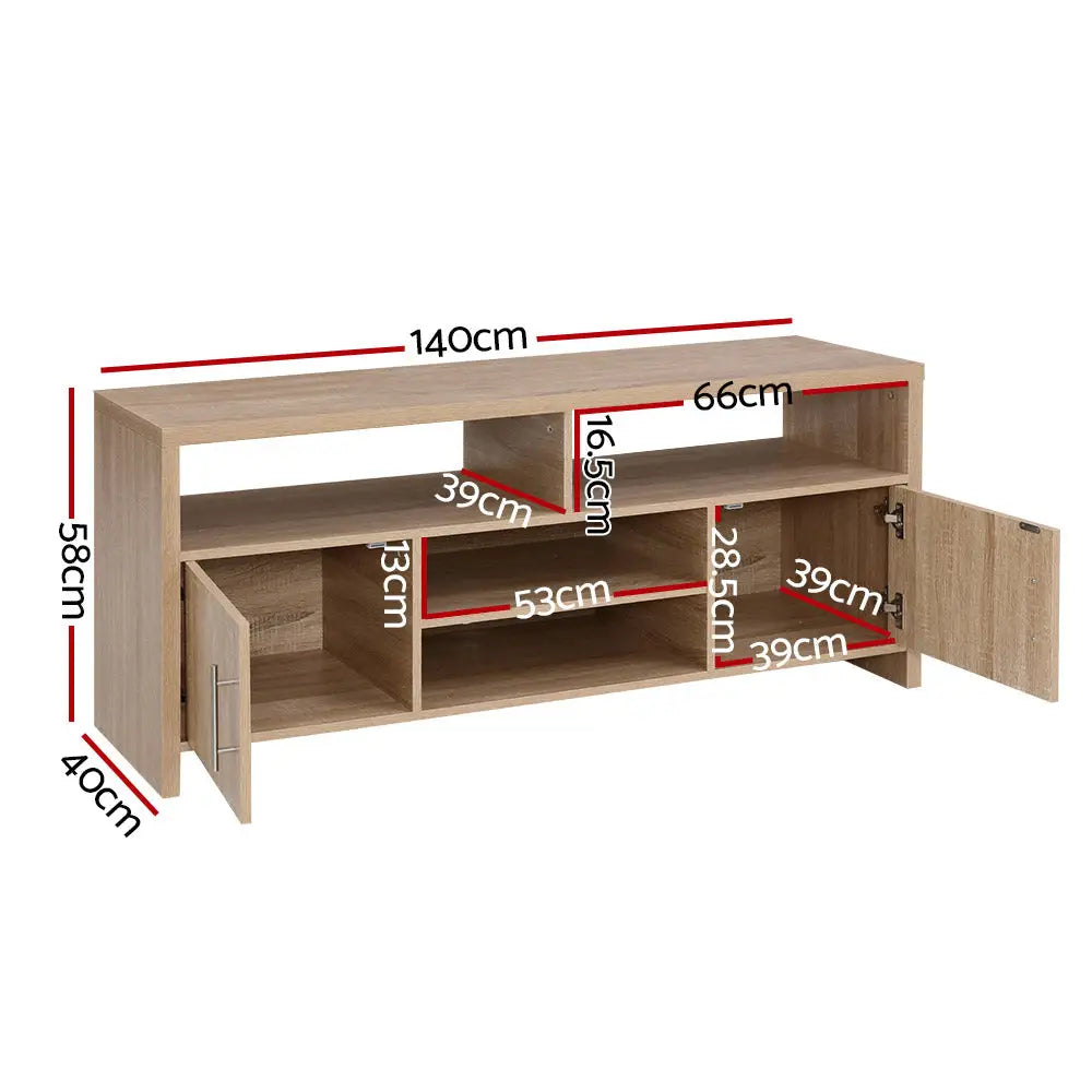 Artiss TV Entertainment Unit 140cm Oak Ken - Furniture > Living Room