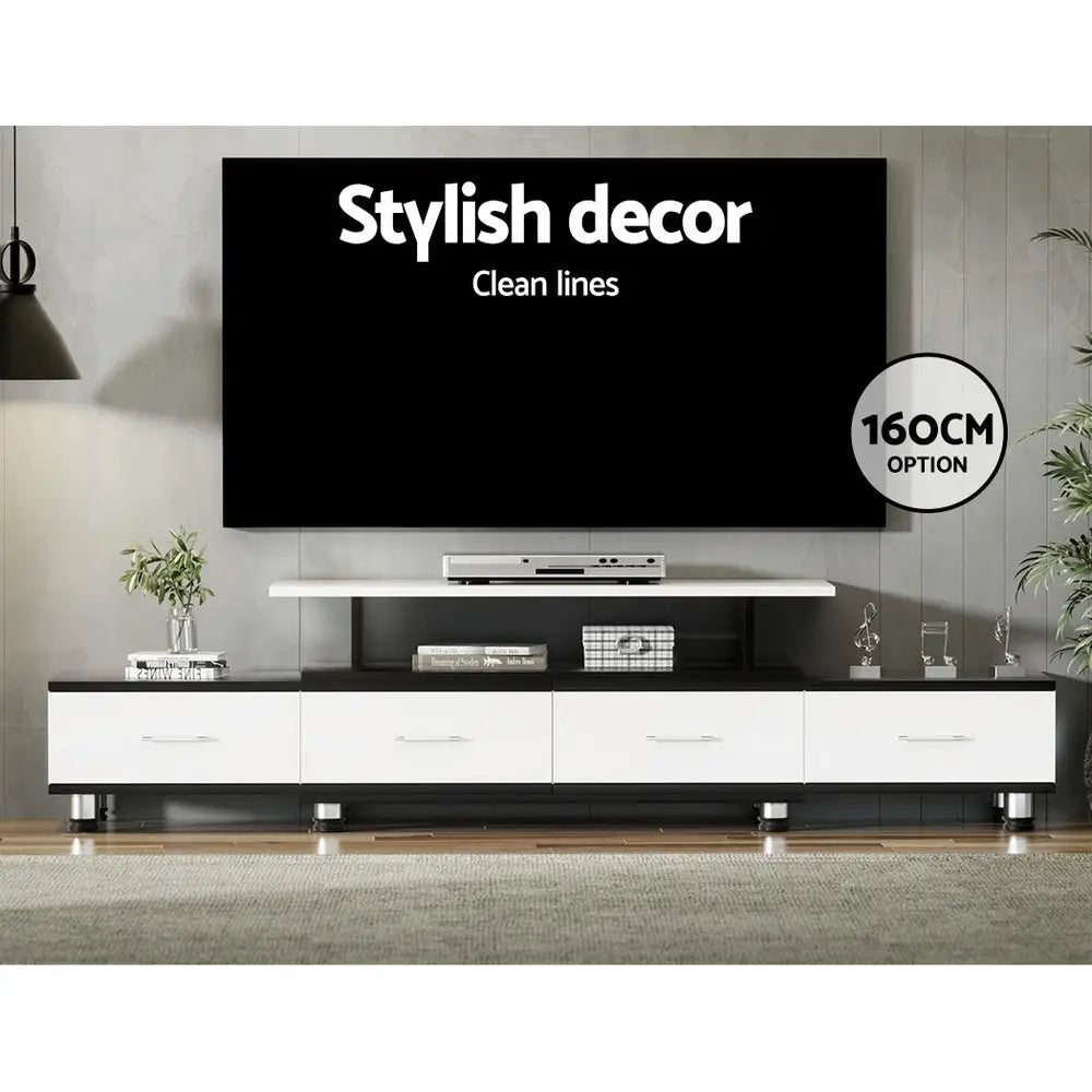 Artiss TV Entertainment Unit Stand Wooden 160CM To 220CM Storage Drawers Black White - Furniture > Living Room