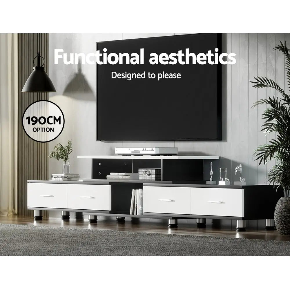 Artiss TV Entertainment Unit Stand Wooden 160CM To 220CM Storage Drawers Black White - Furniture > Living Room