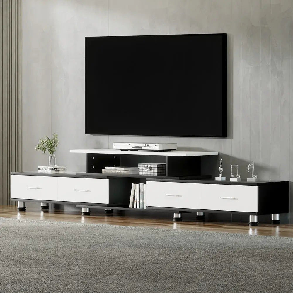 Artiss TV Entertainment Unit Stand Wooden 160CM To 220CM Storage Drawers Black White - Furniture > Living Room