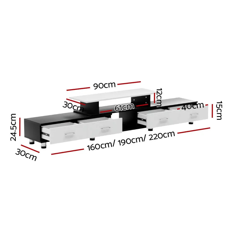 Artiss TV Entertainment Unit Stand Wooden 160CM To 220CM Storage Drawers Black White - Furniture > Living Room