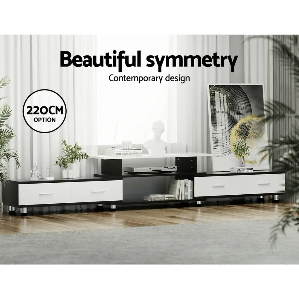 Artiss TV Entertainment Unit Stand Wooden 160CM To 220CM Storage Drawers Black White - Furniture > Living Room