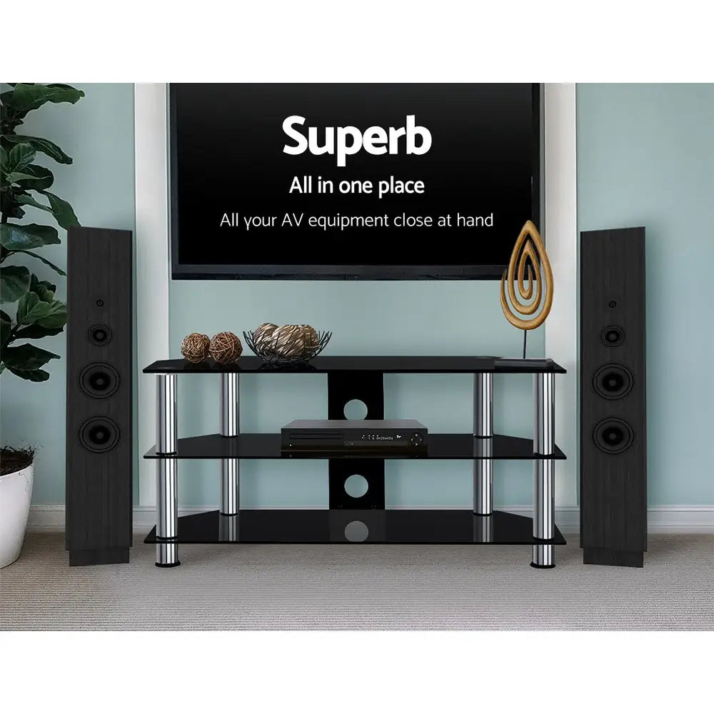 Artiss TV Stand 3 Tiers Storage Shelf Rack Tempered Glass Entertainment Unit - Furniture > Living Room