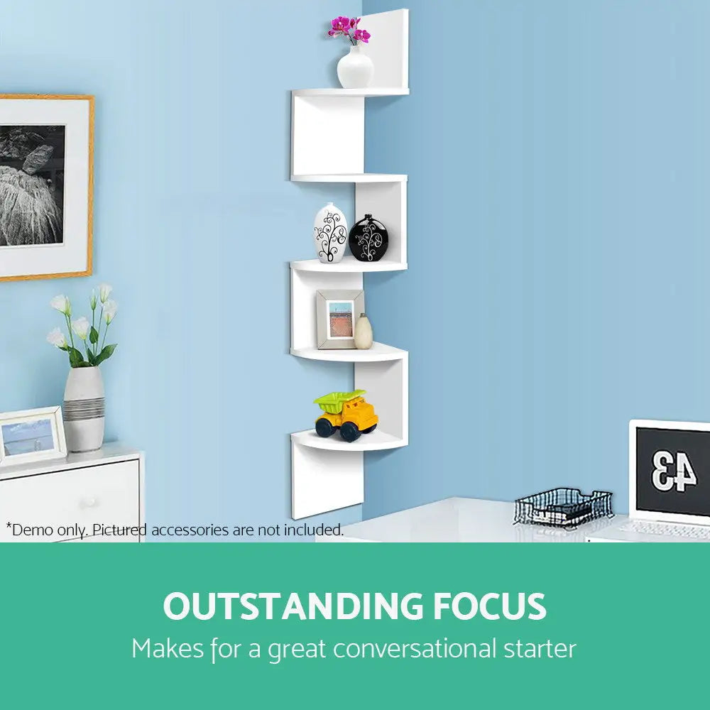 Artiss Wall Shelf Corner Floating 5-Tier White - Furniture > Living Room