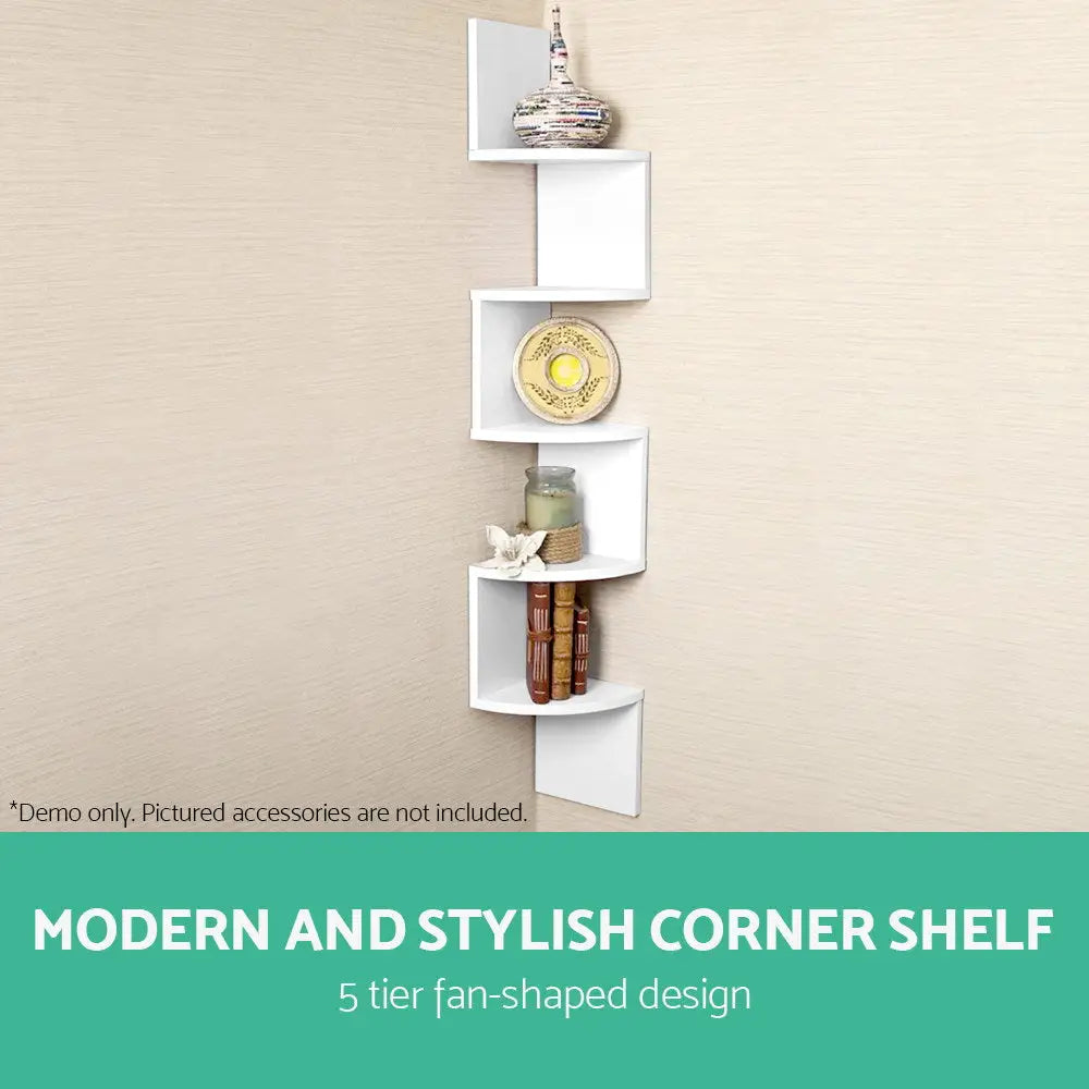 Artiss Wall Shelf Corner Floating 5-Tier White - Furniture > Living Room