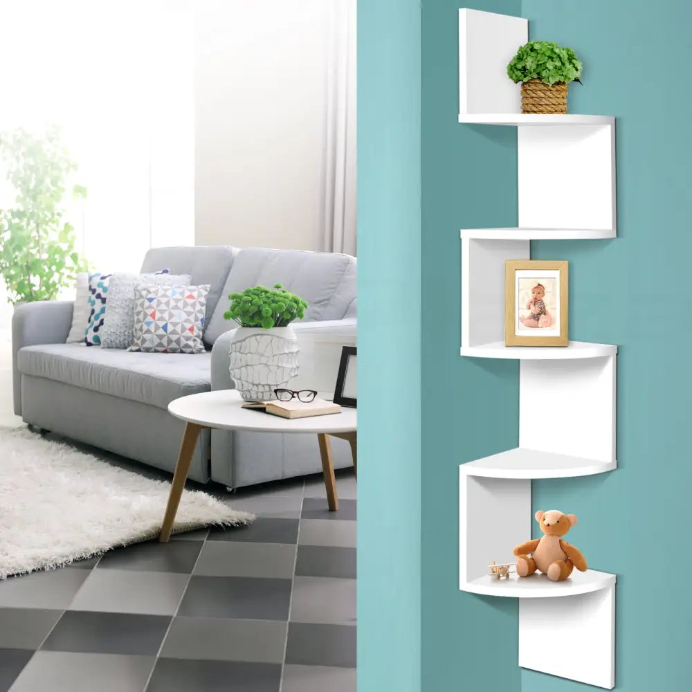 Artiss Wall Shelf Corner Floating 5-Tier White - Furniture > Living Room