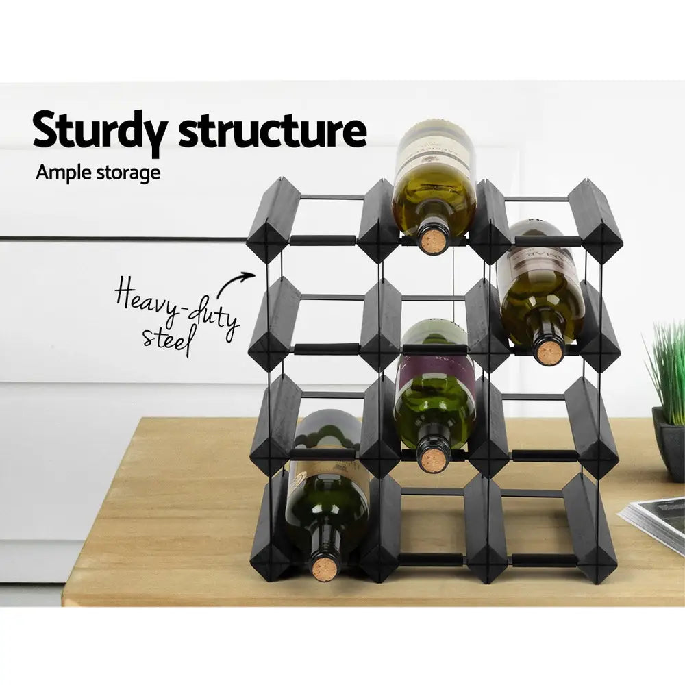 Artiss Wine Rack 12 Bottle Black - Home & Garden > Storage