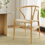 Artiss Wishbone Dining Chairs Ratter Seat Solid Wood Frame Cafe Lounge Chair - Furniture > Dining