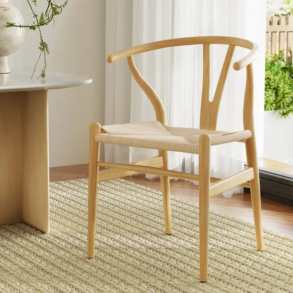 Artiss Wishbone Dining Chairs Ratter Seat Solid Wood Frame Cafe Lounge Chair - Furniture > Dining