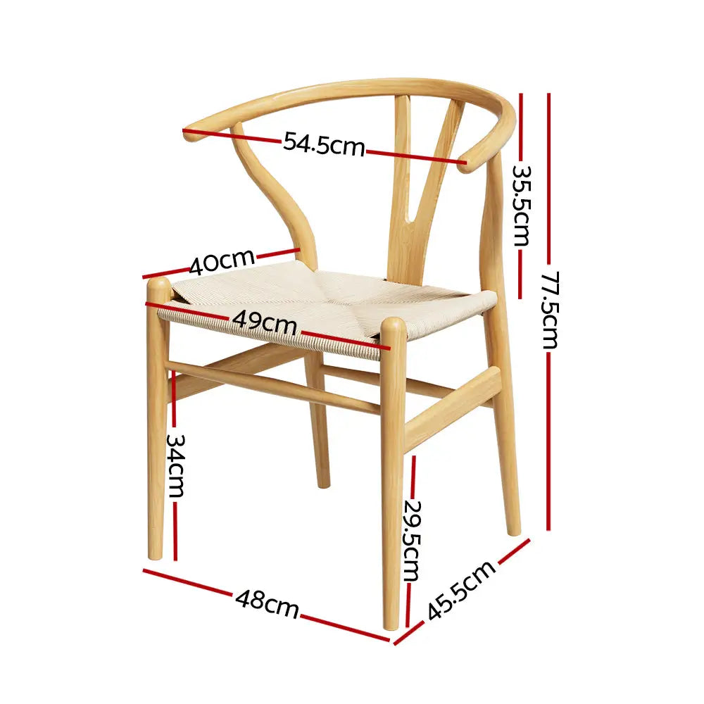 Artiss Wishbone Dining Chairs Ratter Seat Solid Wood Frame Cafe Lounge Chair - Furniture > Dining