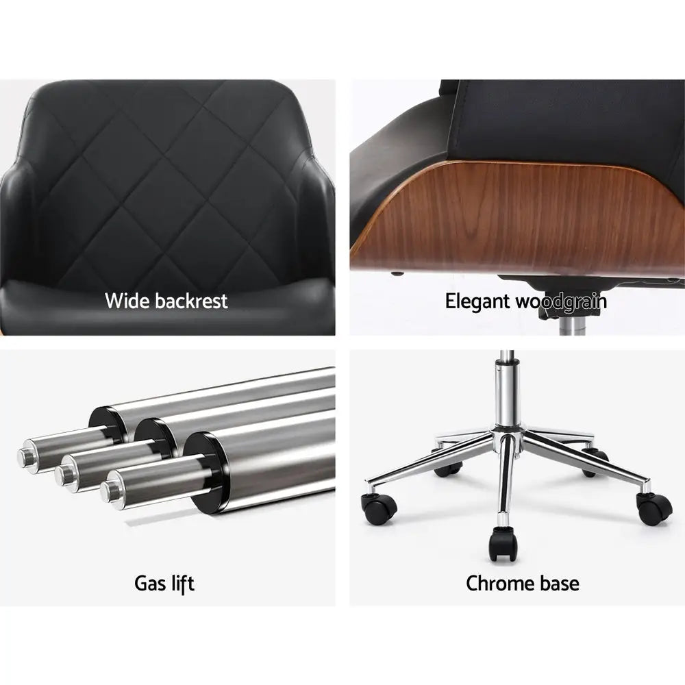Artiss Wooden Office Chair Fabric Seat Black - Furniture > Office
