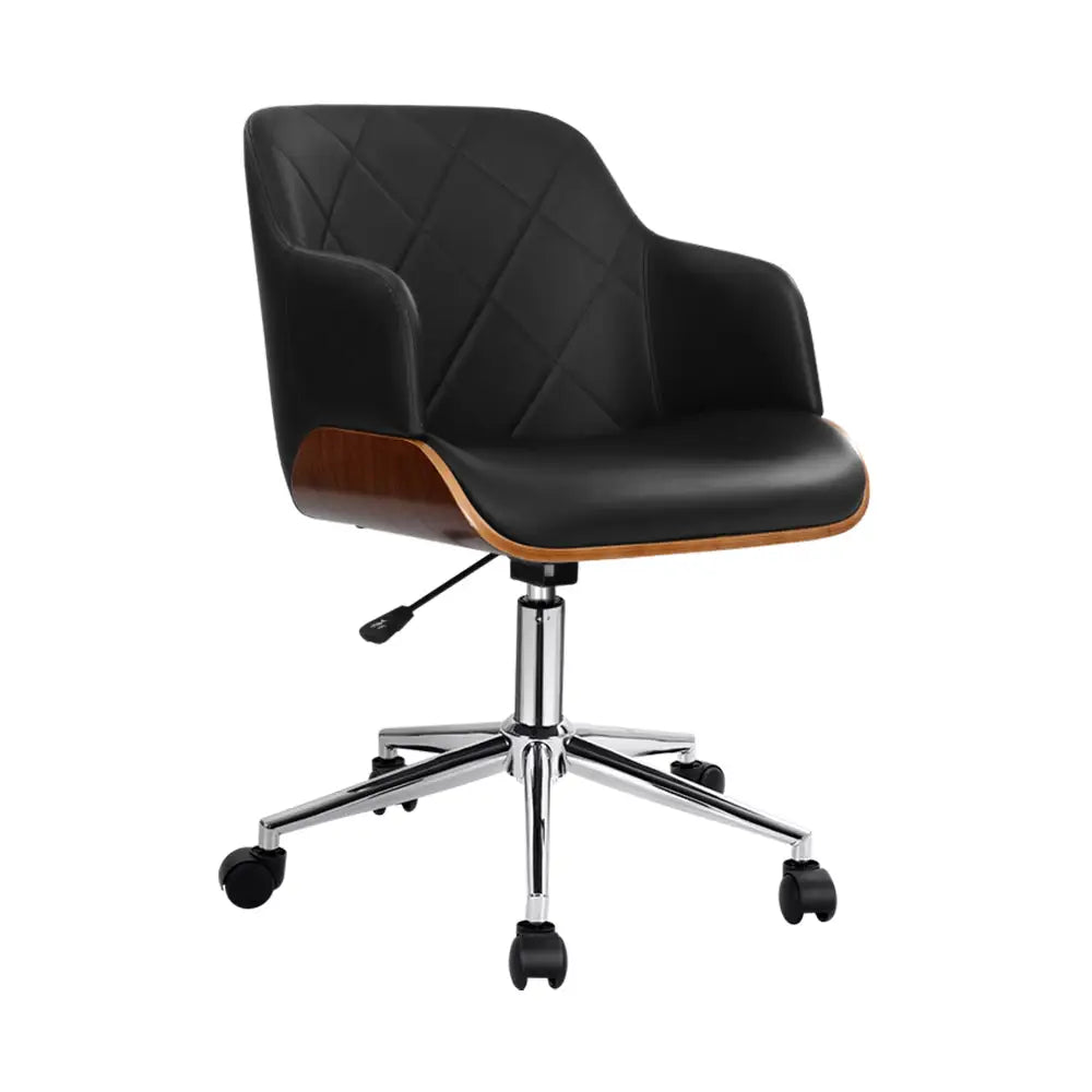 Artiss Wooden Office Chair Fabric Seat Black - Furniture > Office