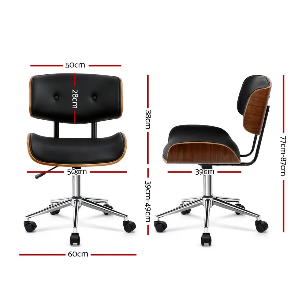 Artiss Wooden Office Chair Fabric Seat Black - Furniture > Office