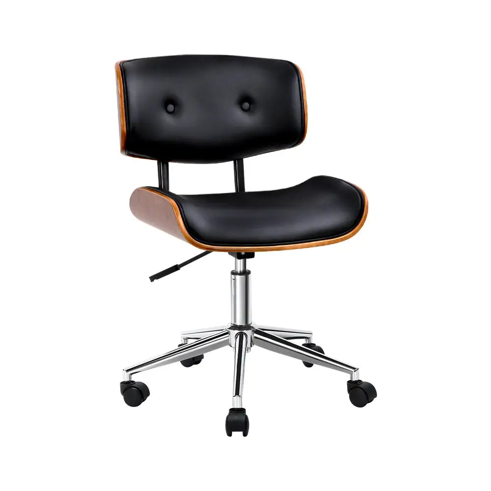 Artiss Wooden Office Chair Fabric Seat Black - Furniture > Office