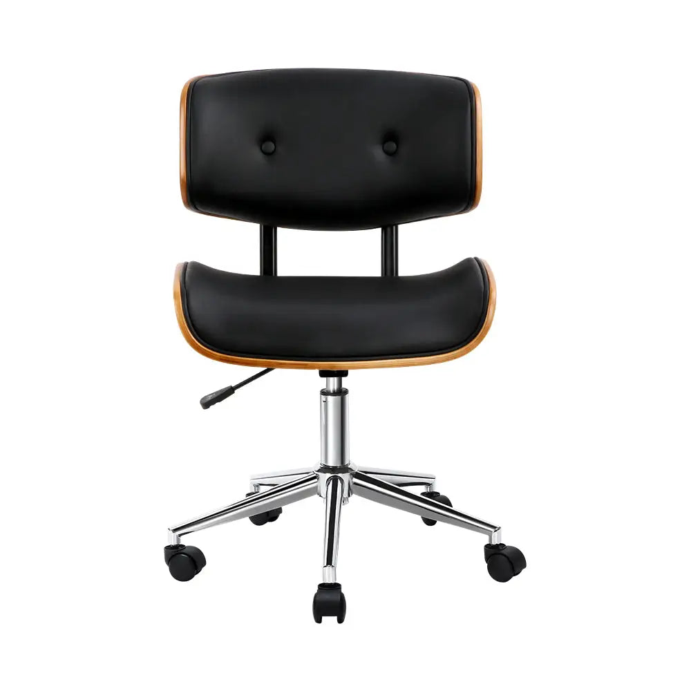 Artiss Wooden Office Chair Fabric Seat Black - Furniture > Office