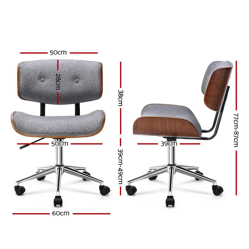 Artiss Wooden Office Chair Fabric Seat Grey - Furniture > Office