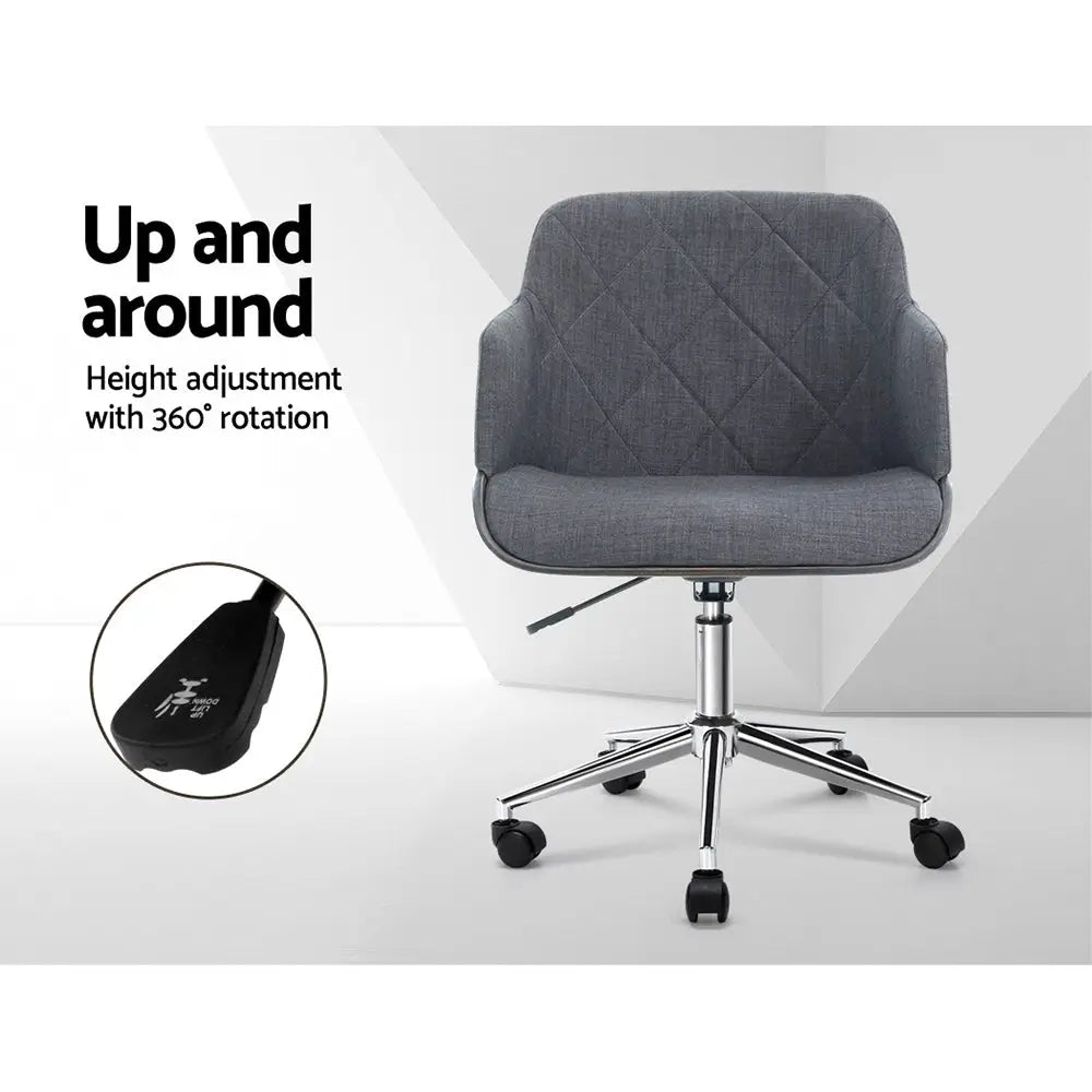 Artiss Wooden Office Chair Fabric Seat Grey - Furniture > Office > Office & Desk Chairs