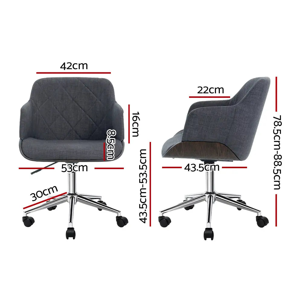 Artiss Wooden Office Chair Fabric Seat Grey - Furniture > Office > Office & Desk Chairs