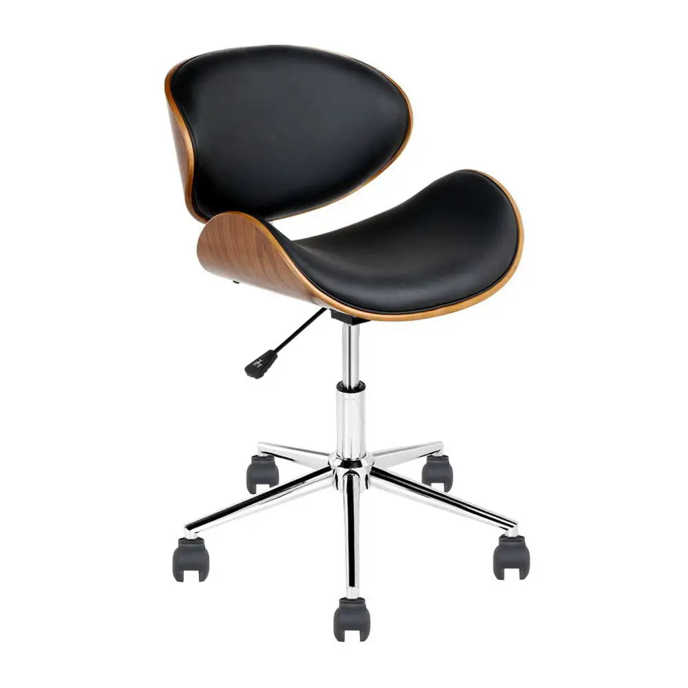 Artiss Wooden Office Chair Leather Seat Black - Furniture > Office