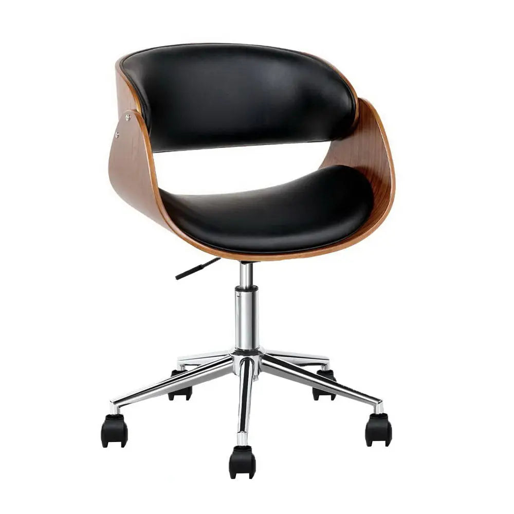 Artiss Wooden Office Chair Leather Seat Black - Furniture > Office