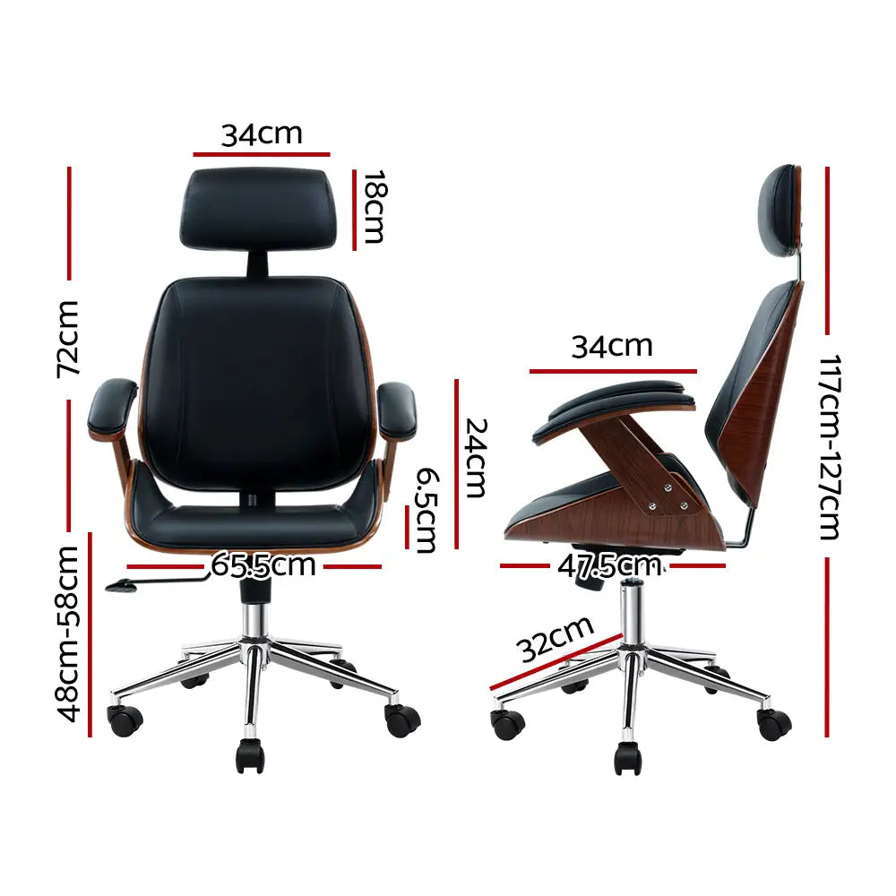 Artiss Wooden Office Chair Leather Seat Black - Furniture > Office