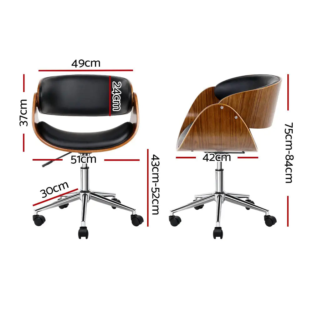 Artiss Wooden Office Chair Leather Seat Black - Furniture > Office