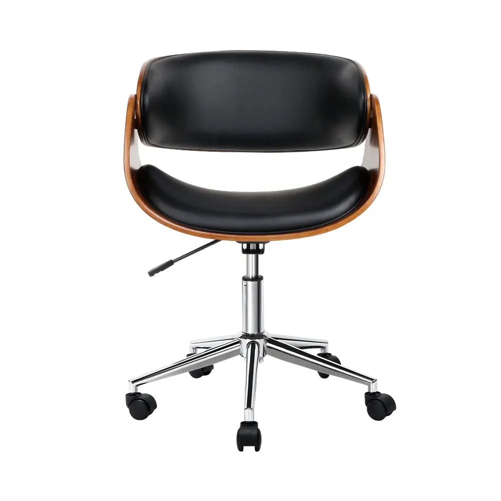 Artiss Wooden Office Chair Leather Seat Black - Furniture > Office