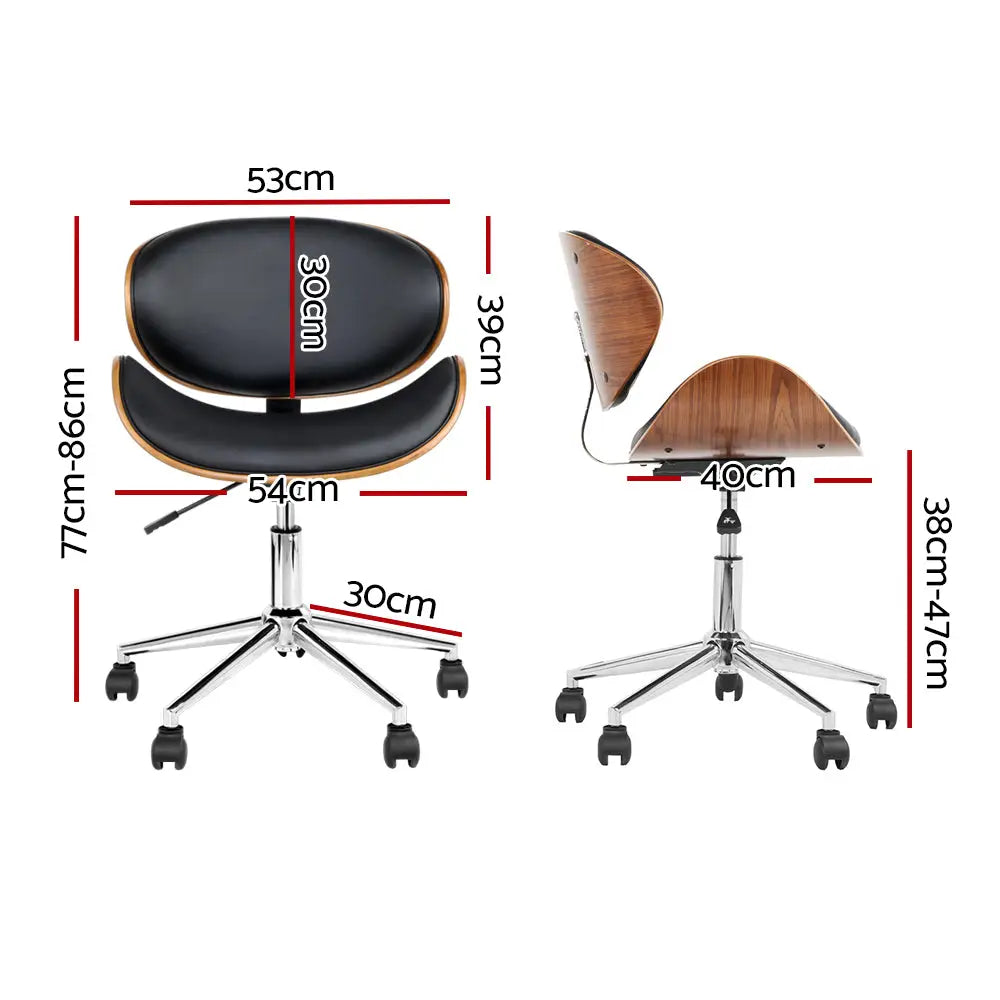 Artiss Wooden Office Chair Leather Seat Black - Furniture > Office