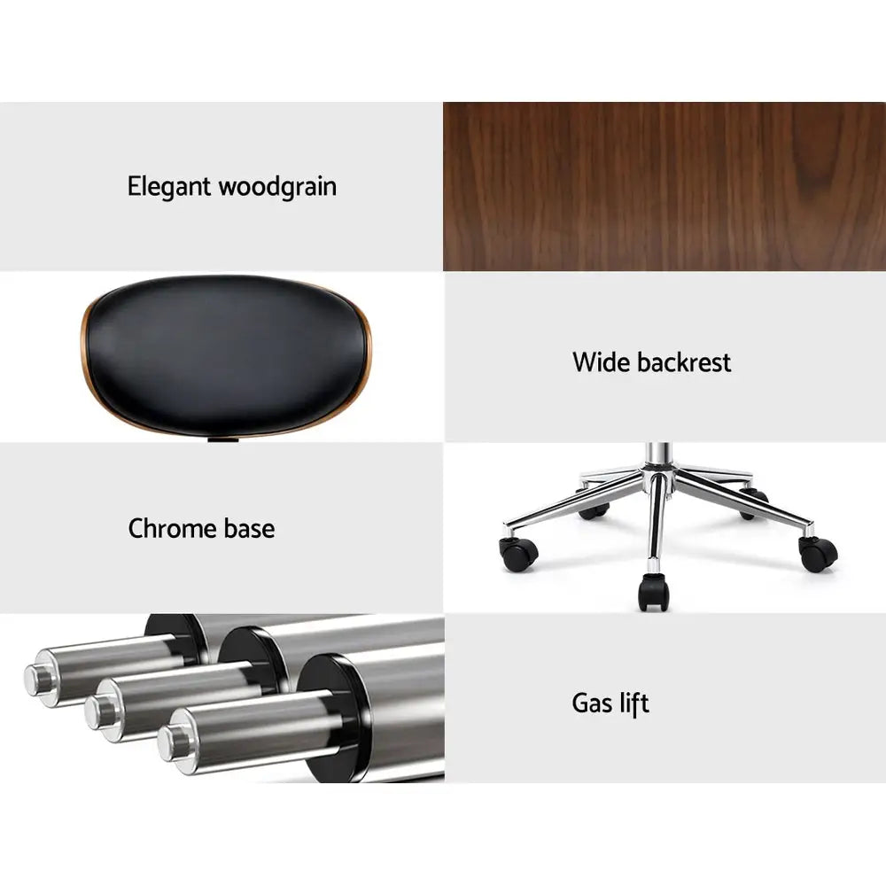 Artiss Wooden Office Chair Leather Seat Black - Furniture > Office