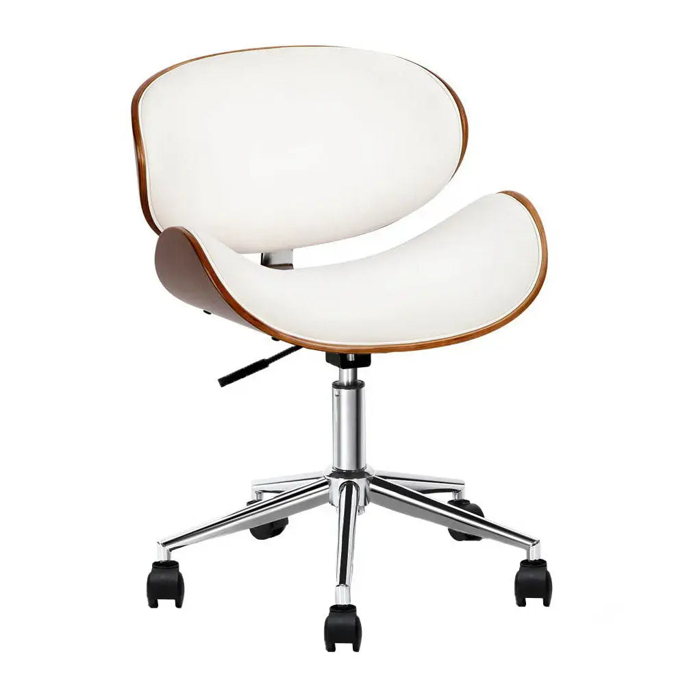 Artiss Wooden Office Chair Leather Seat White - Furniture > Office