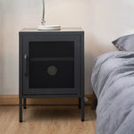 ArtissIn Bedside Table Mesh Door Cabinet - MINI Black - Furniture > Bedroom