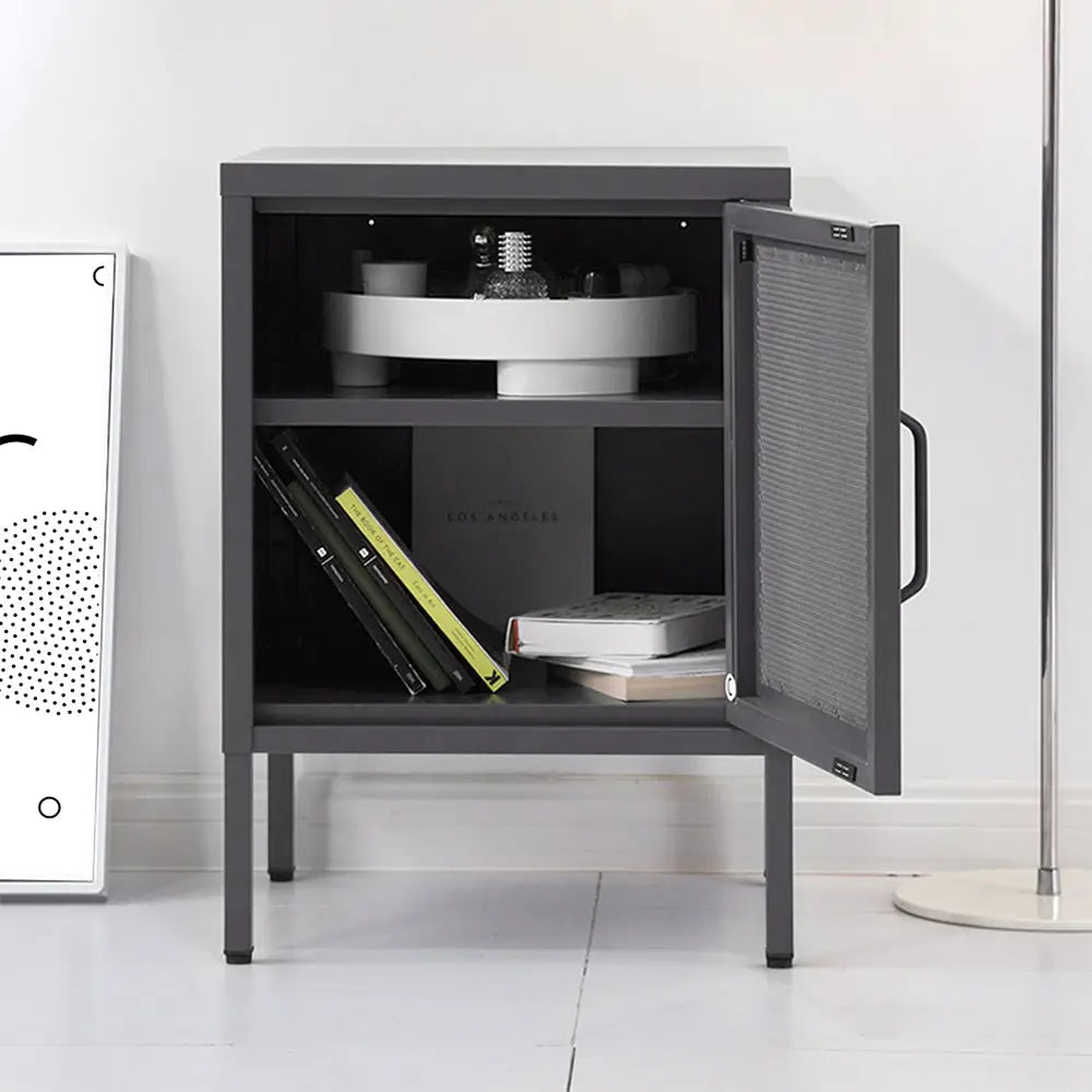 ArtissIn Bedside Table Mesh Door Cabinet - MINI Black - Furniture > Bedroom