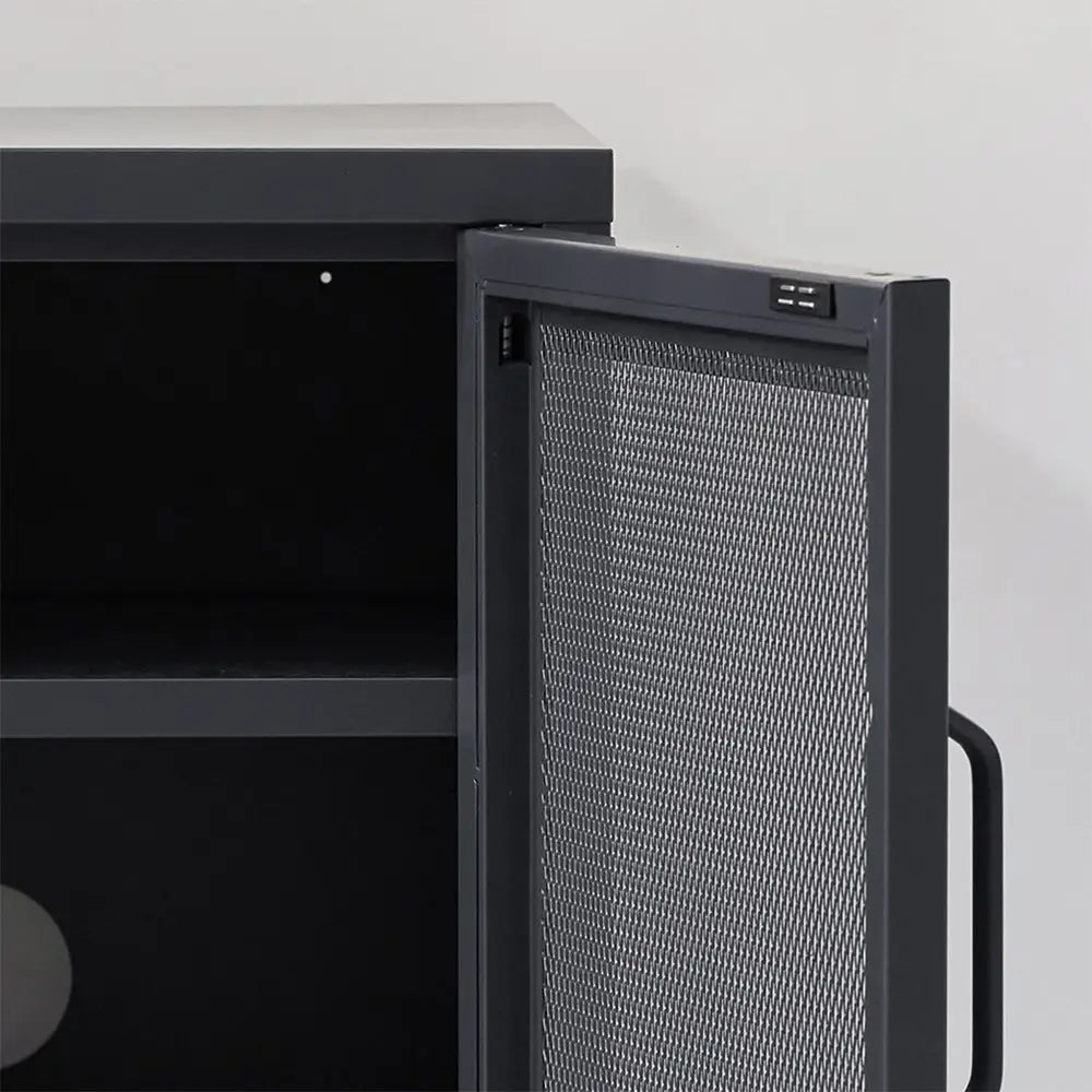 ArtissIn Bedside Table Mesh Door Cabinet - MINI Black - Furniture > Bedroom