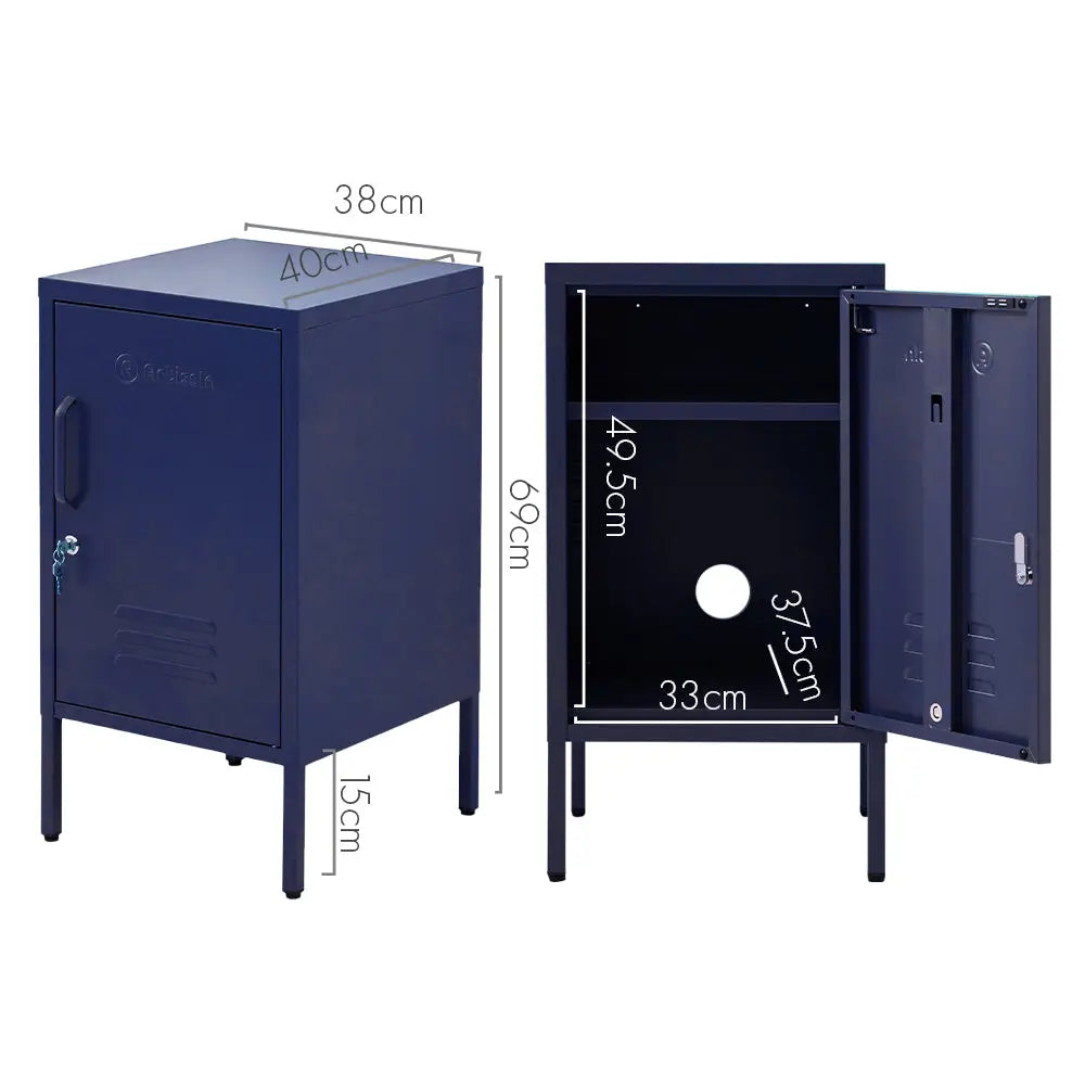 ArtissIn Bedside Table Metal Cabinet - MINI Blue - Furniture > Bedroom