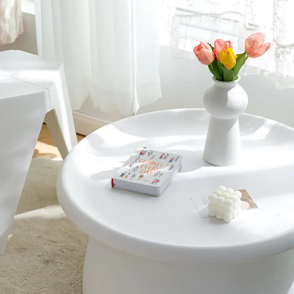 ArtissIn Coffee Table Round 71CM Plastic White - Furniture > Living Room
