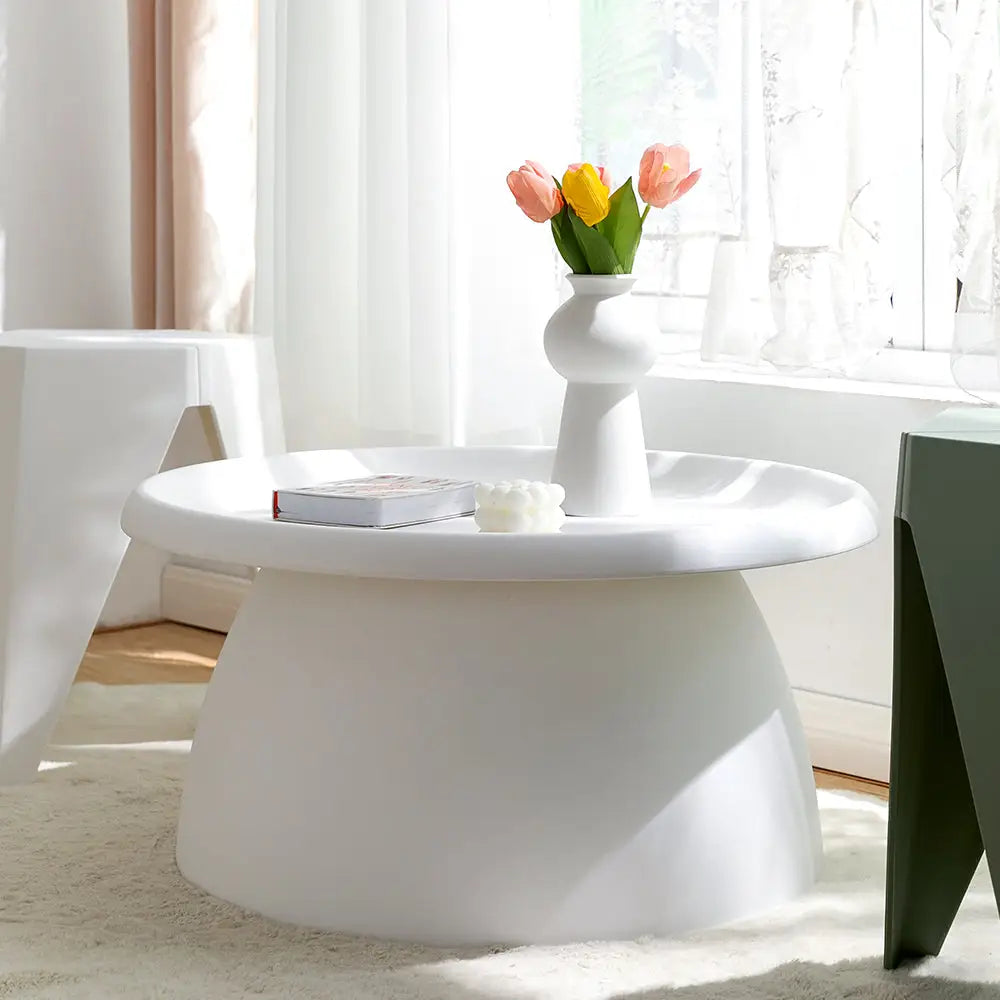 ArtissIn Coffee Table Round 71CM Plastic White - Furniture > Living Room